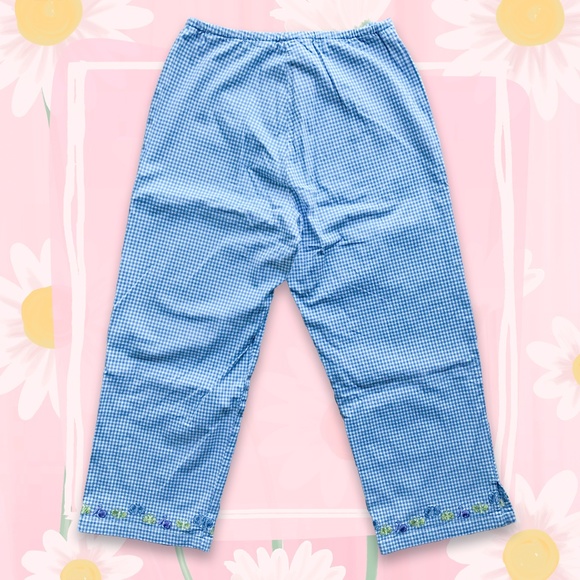 Cute Embroidered Blue White Gingham Capri Pants NWOT 💙🦋💛 - Picture 2 of 8